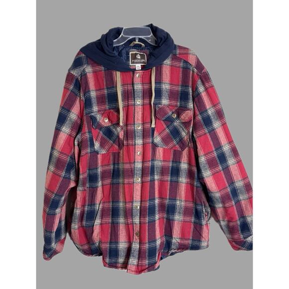 Legendary Outfitters Mens XXL Quilted Hooded Flannel Shirt Jacket Plaid Button - Picture 1 of 9